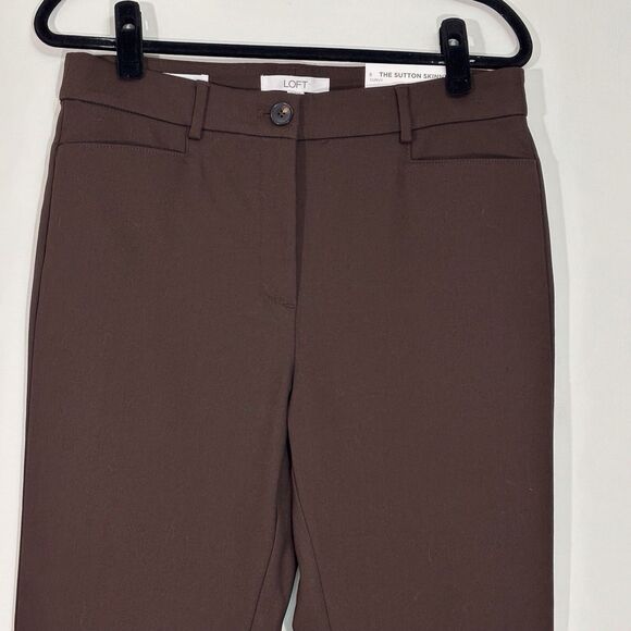 Loft Sutton Skinny Curvy Ankle Pants Stretch Preppy Work Career Brown Size 8 NWT - Picture 2 of 8